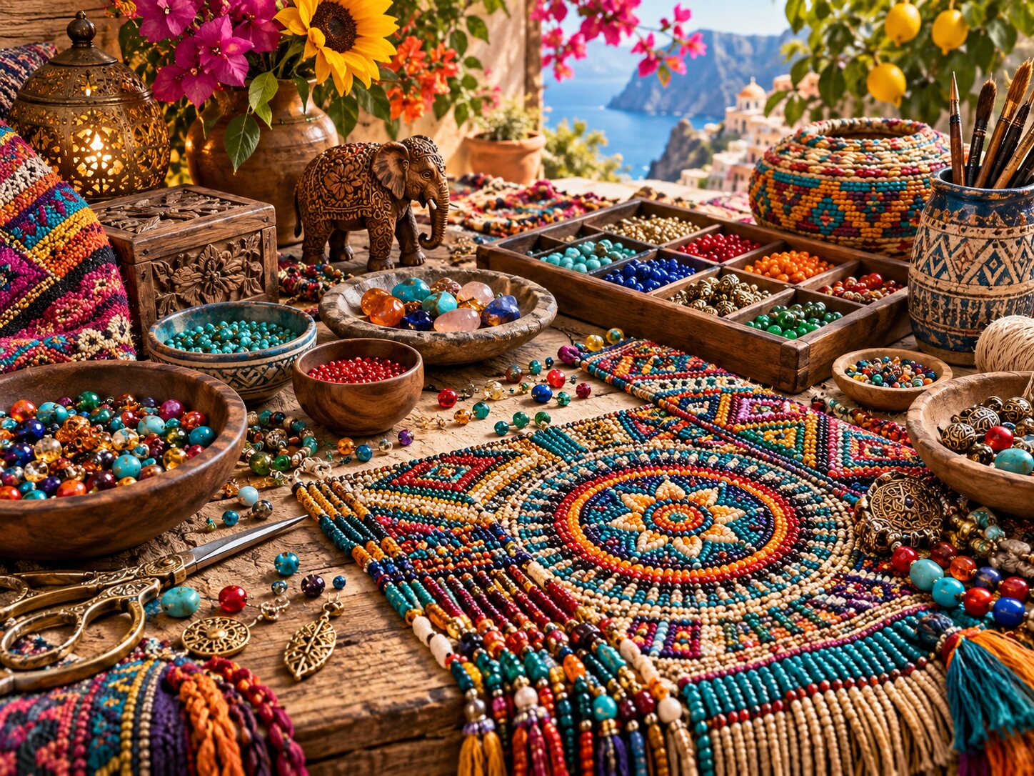 Beadwork Colour Table colourful online jigsaw puzzle
