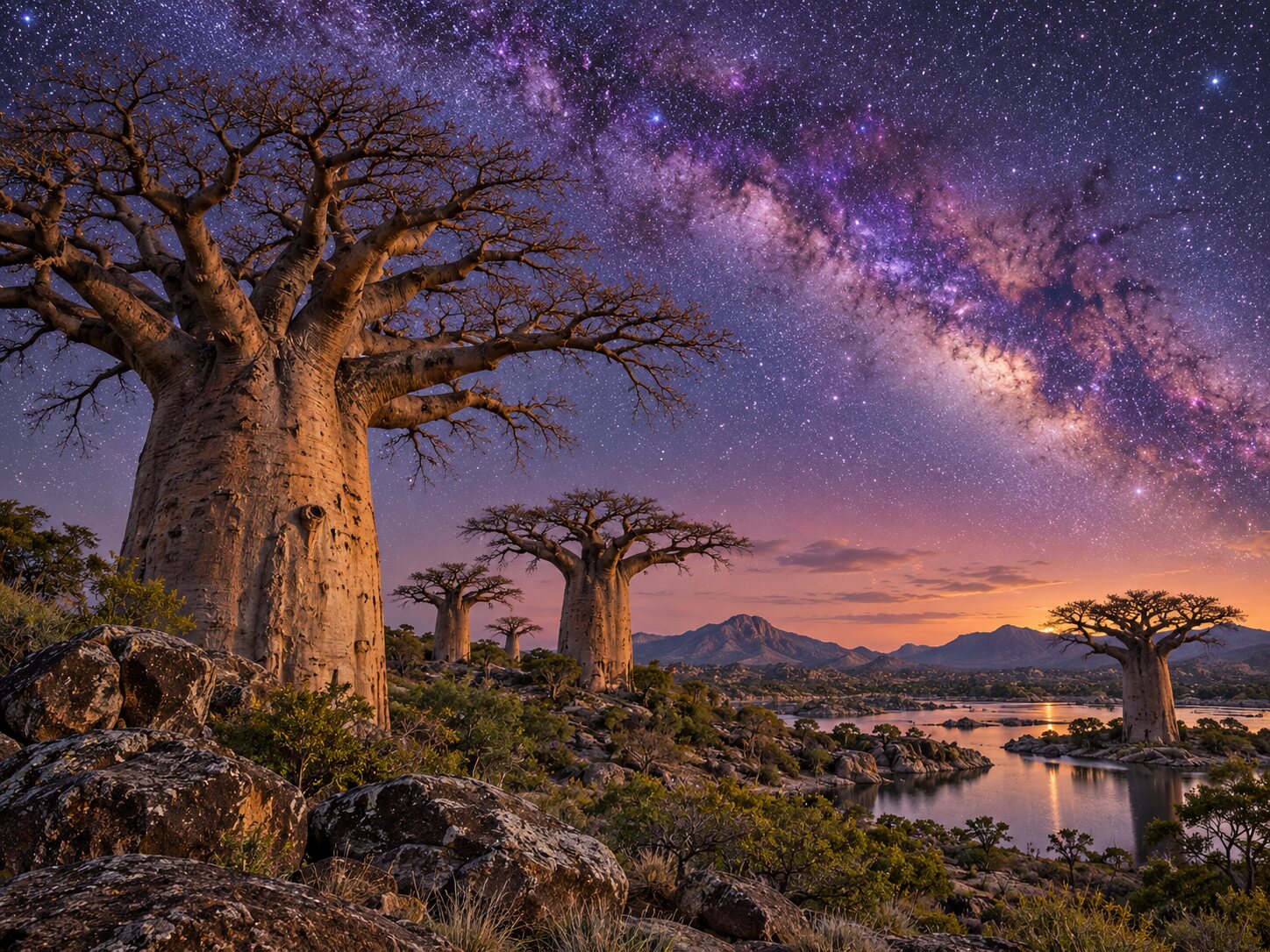 Baobab Starry Night colourful online jigsaw puzzle