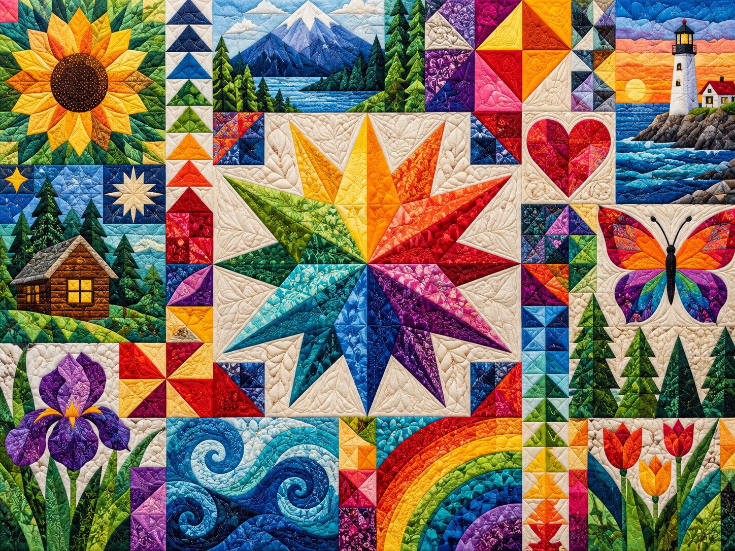 Rainbow Quilt Geometry colourful online jigsaw puzzle
